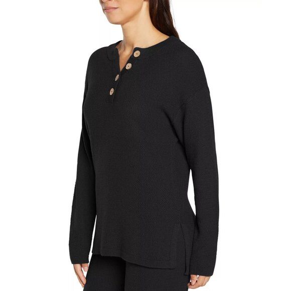 Three Dots Womens Long Sleeves Front Button Parma Henley Top Black Size S NWT - Picture 2 of 5